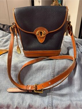 Dooney & Bourke Navy Tan Leather Crossbody vintage binocular crossbody bag